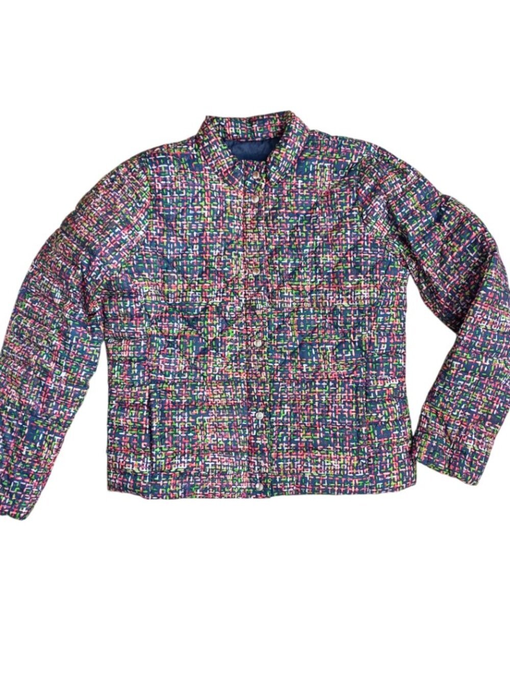 Lands' End Women's Colorful Tweed Down Puffer Jacket Size M (10-12)